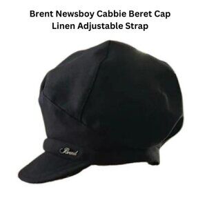 Brent Newsboy Cabbie Beret Cap Linen Adjustable Pull Strap Black Women's OS NWOT